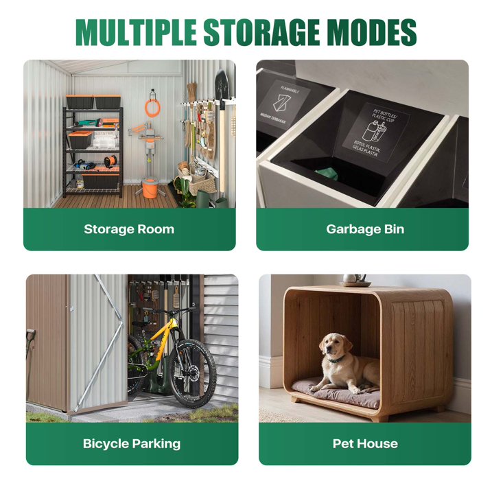 Clouddwell 7 x 5.5 Ft. Outdoor Metal Storage Shed, Lockable Lean-To Galvanized Steel Utility Shed with Slanted Roof, Brown