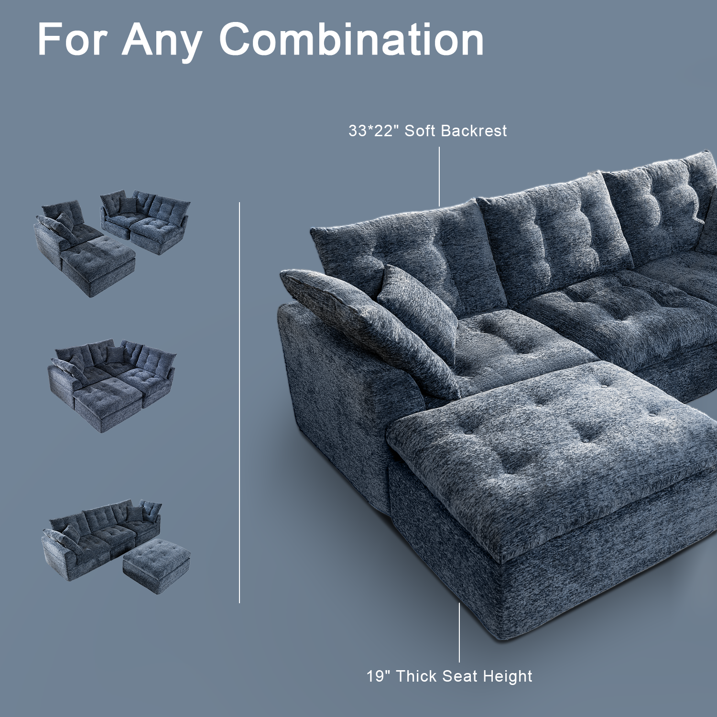 Sonegra 112" Oversized Modular Sectional L Shaped Sofa, Wide & Deep Seat Boneless Cloud Couch With Multi-Purpose Round Pillow, No Assembly (Blue)