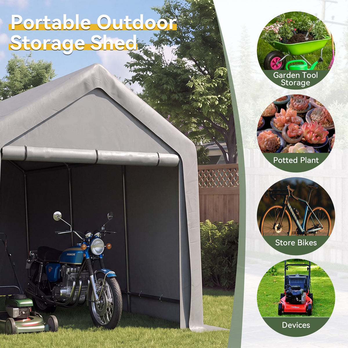 Aoxun 8x14 FT Carport Shed, Portable Storage Shed with Roll-Up Door & Window, Waterproof Storage Tent With Galvanized Steel Frame for Equipment, Bike