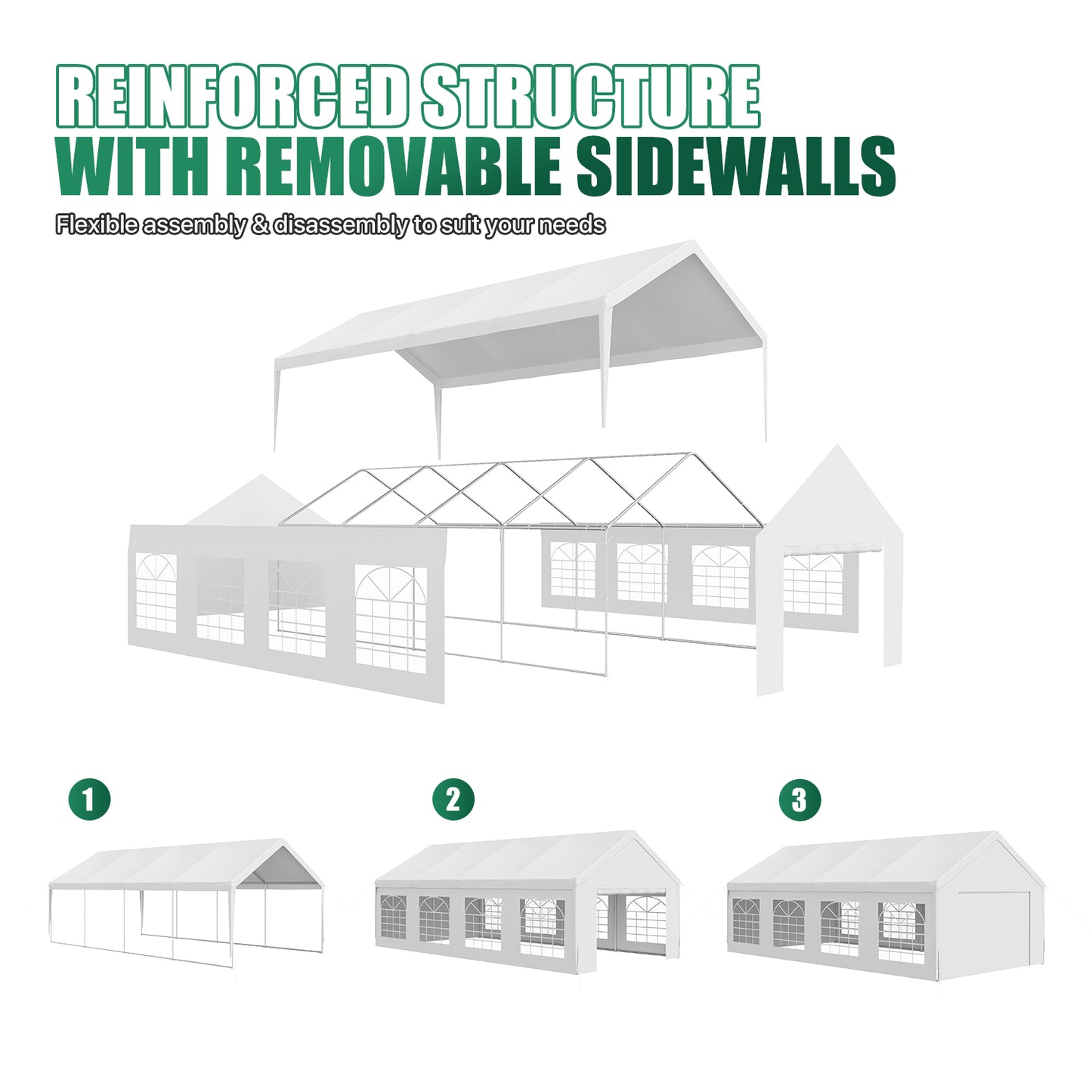 Clouddwell Heavy Duty 13X26FT Party Tent, Large Outdoor Wedding Tent with Removable Sidewalls & Sandbags, Commercial Wedding Large Tent,Carport, BBQ,UV 50+, Waterproof, White