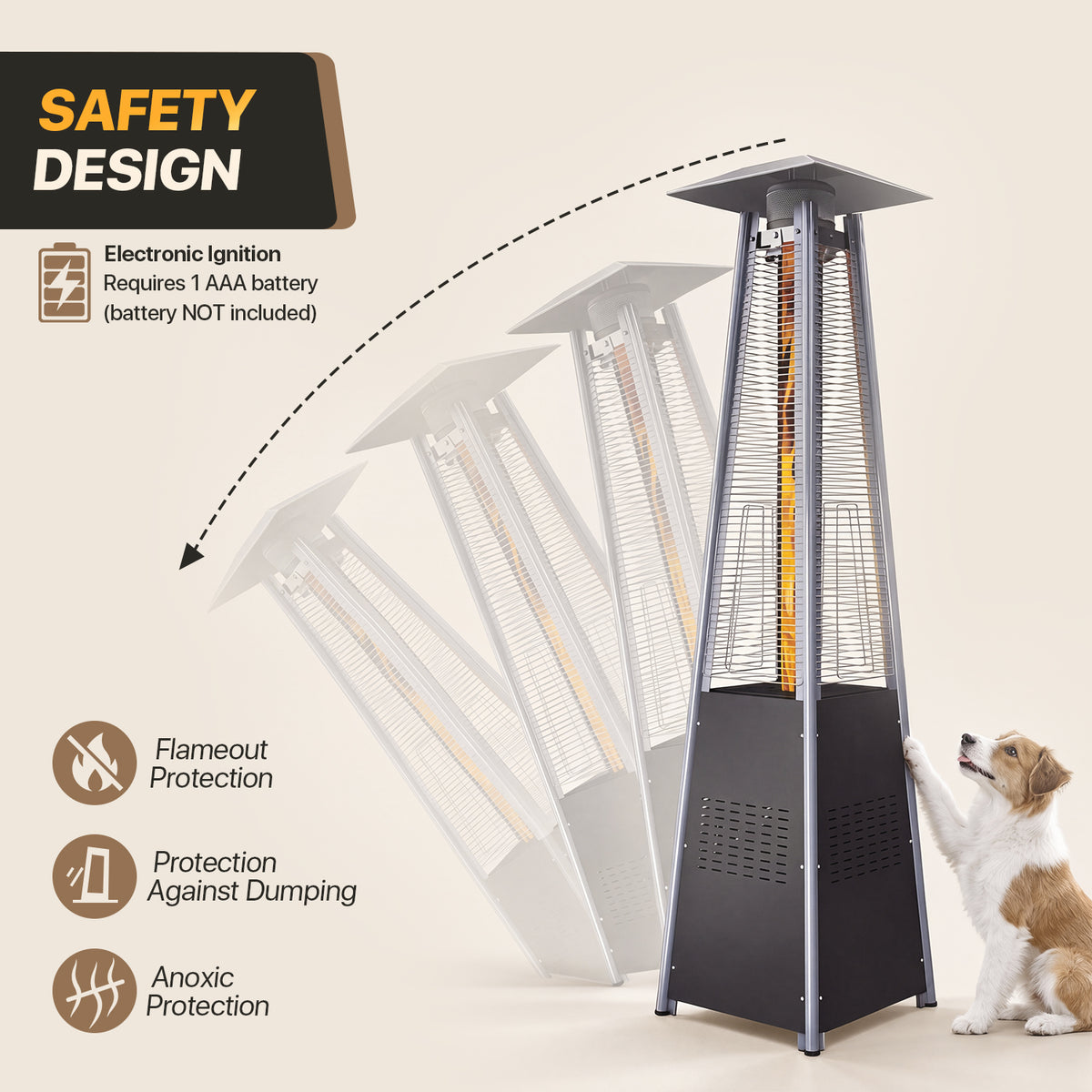 LazySunsets 87 Inch Outdoor Tower Propane Heater, 48000 BTU Black Pyramid Patio Heater with Portable Wheels, Auto Safety Shutoff