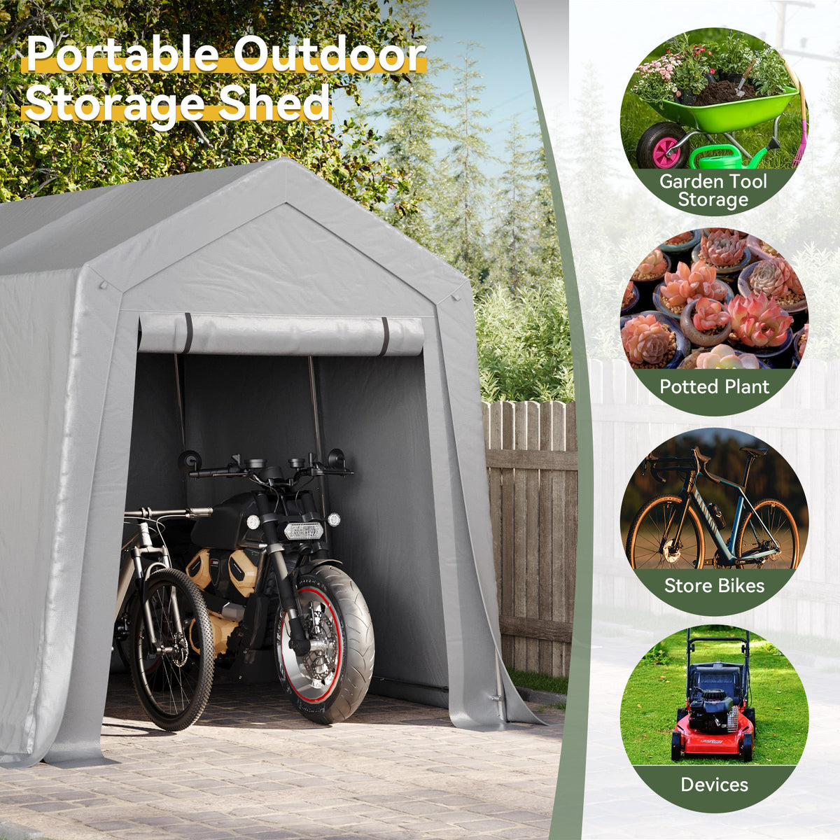 Aoxun 6x8 FT Carport Shed, Portable Storage Shed with Roll-Up Door & Window, Waterproof Storage Tent With Galvanized Steel Frame for Equipment, Bike