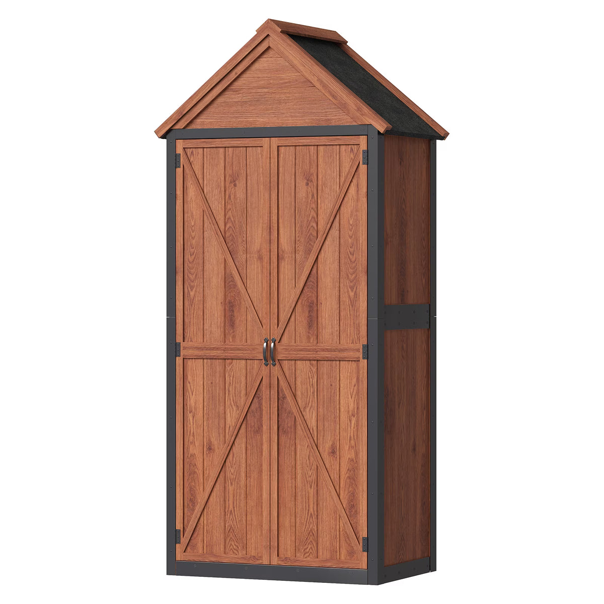 Sumnthink Wooden Garden Shed, Outdoor Storage Shed with Asphalt Roof, 3 Half Shelves, Solid Wood & Metal Frame for Garden Tools, Pool Supplies & Patio Storage