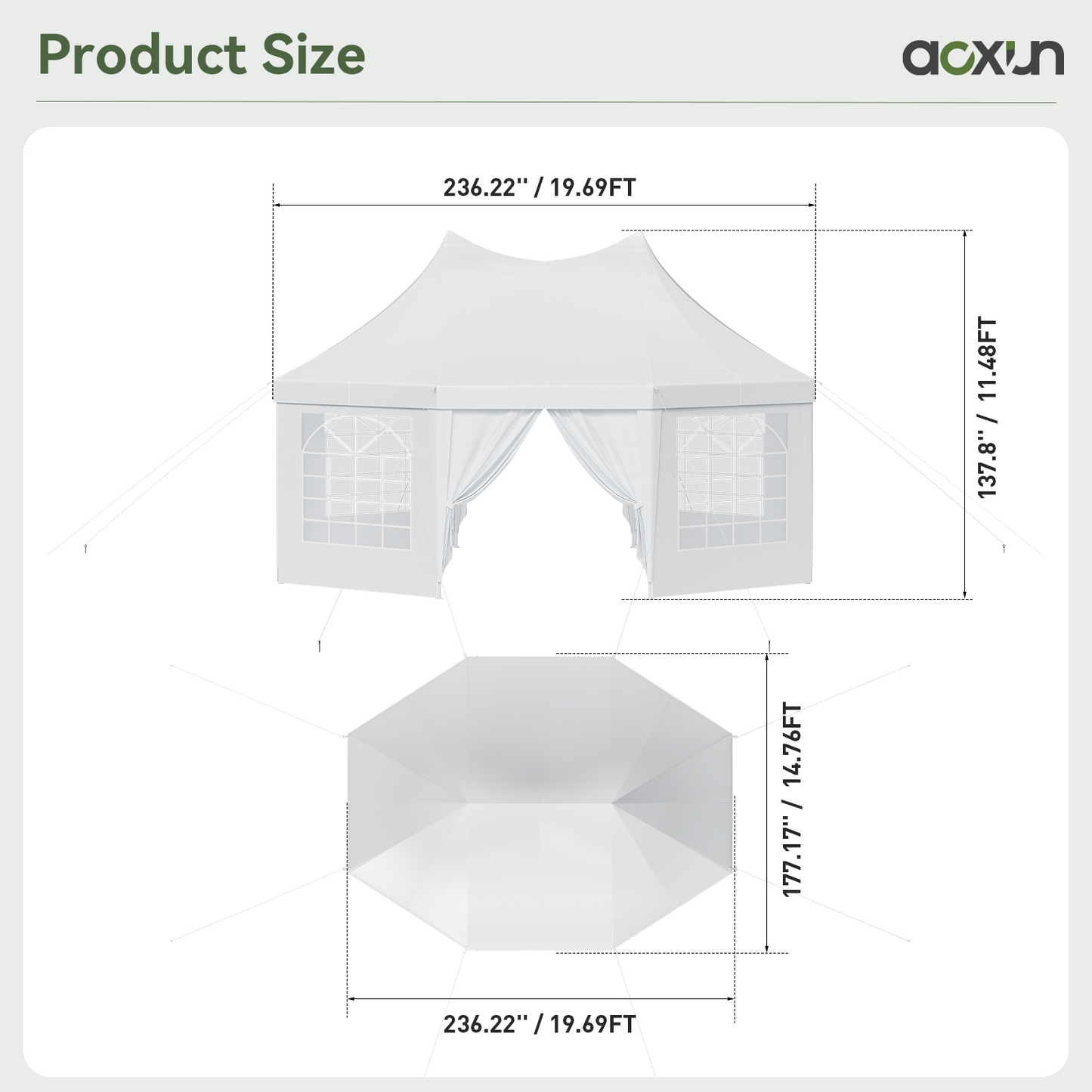 Aoxun 15x20FT Party Tent Canopy 8-Sided Hexagon Heavy Duty Waterproof Event Shelter for Outdoor Weddings, Commercial,Patio Parties & Backyard Gatherings, UV-Resistant