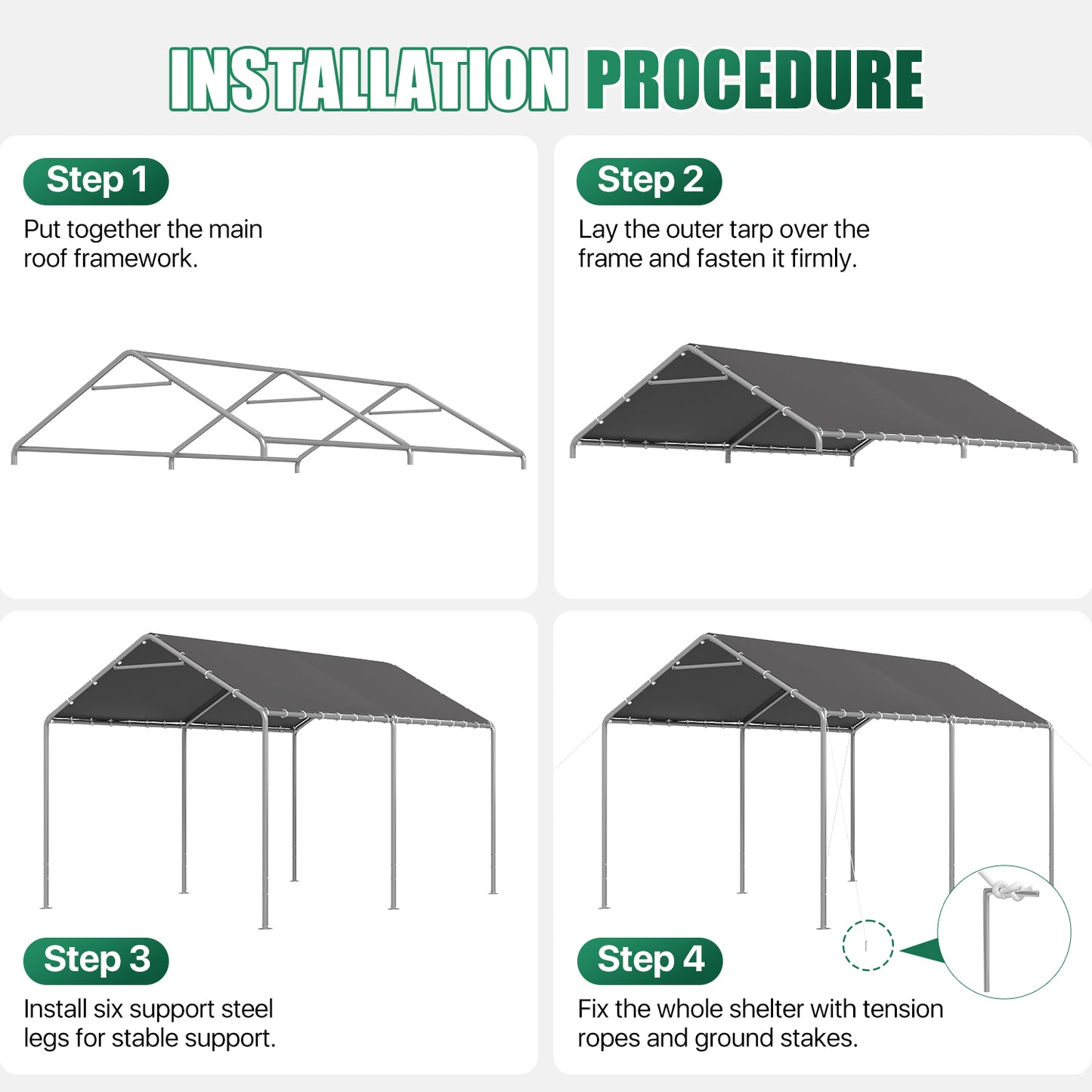Dateyes 10x15 FT Carport, Heavy Duty Carport Canopy with Adjustable Height, Outdoor Carport Shelter with Reinforced Frame, Portable Garage for Cars, Boats and Trucks, Gray