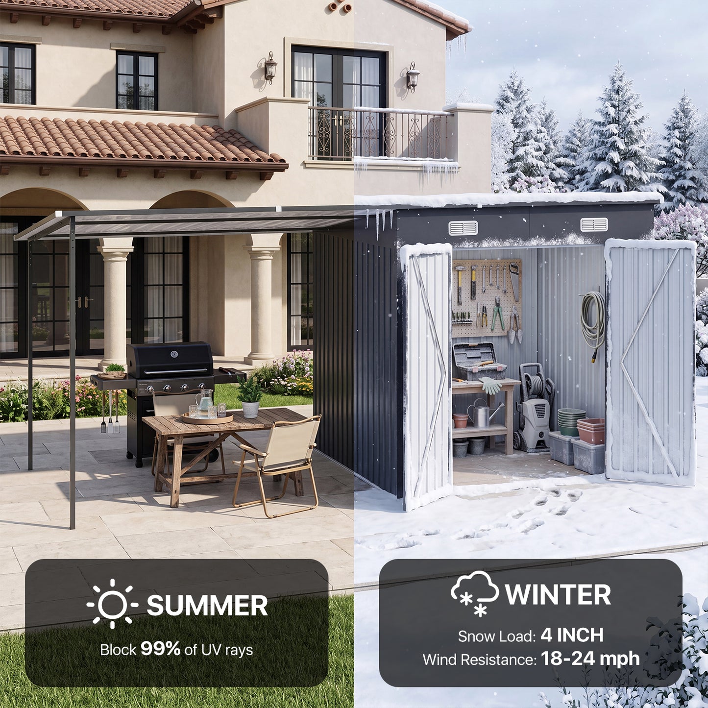 Clouddwell Metal Storage Shed with Hardtop Pergola 14x6 ft 2-in-1, 84 Sq. Ft Outdoor Tool Shed for Backyard