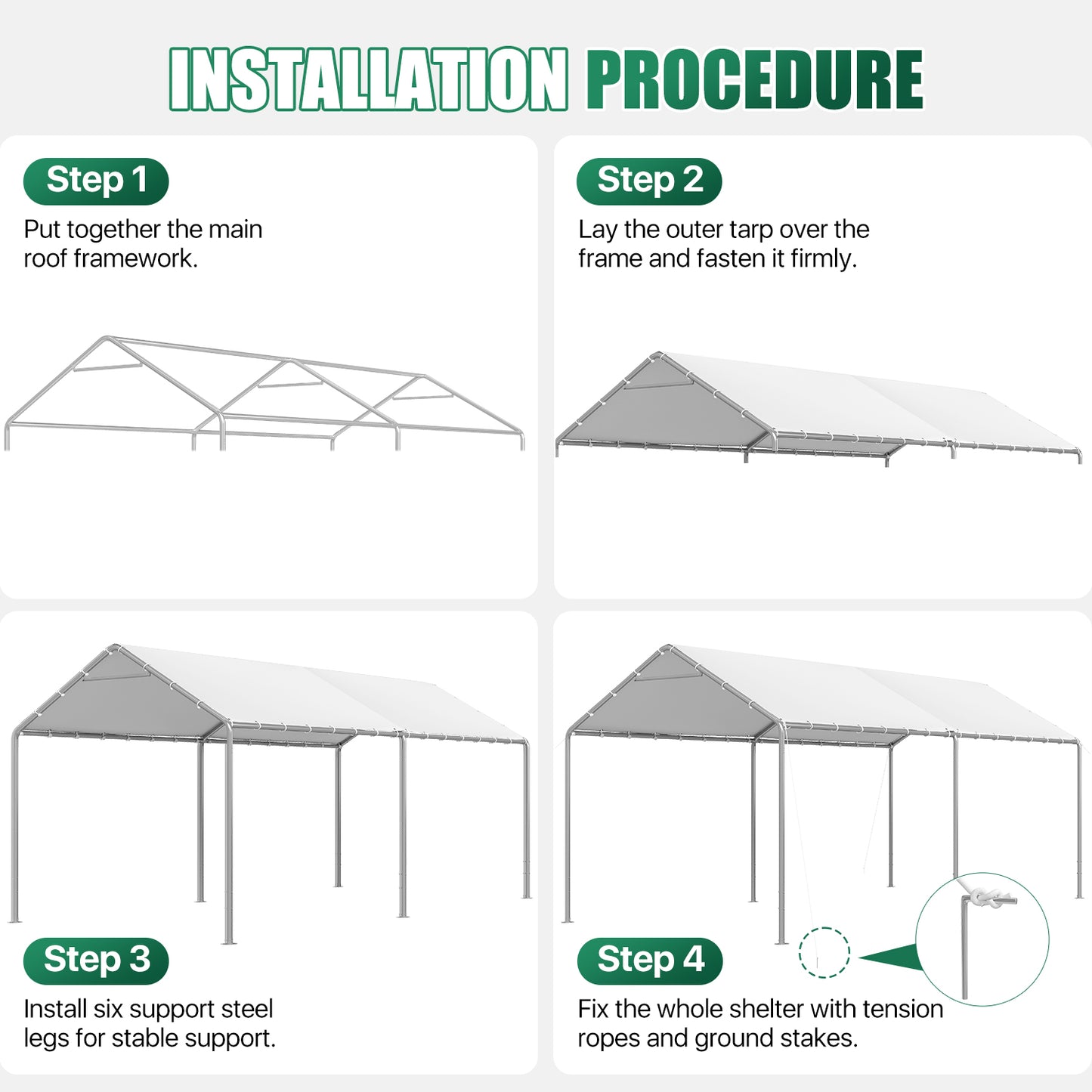 Clouddwell 10x20 FT Carport, Heavy Duty Carport Canopy with Adjustable Height, Outdoor Carport Shelter with Reinforced Frame, Portable Garage for Cars, Boats and Trucks, White