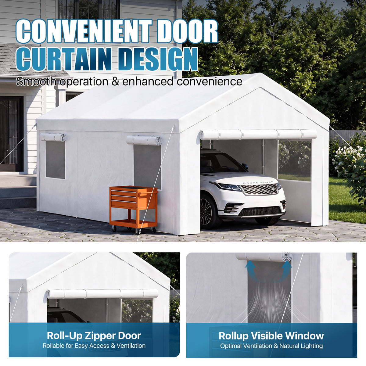 Dateyes 12x20ft Heavy Duty Carport Canopy, Portable Garage Car Canopy with Removable Sidewalls, Car Shelter for Cars, Boats, and Tools Storage, White