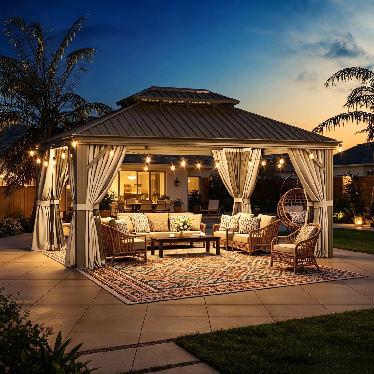 Clouddwell 12' x 16' Aluminum Gazebo with Double Roof, Hardtop Outdoor Gazebo with Galvanized Steel for Garden, Deck, Pool