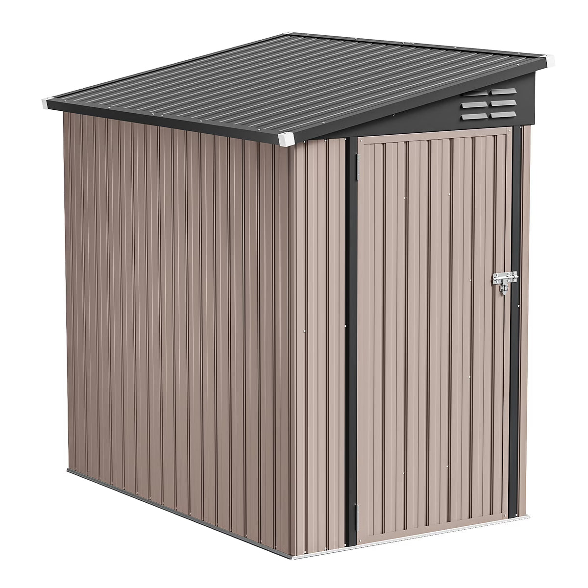 LazySunsets 6 x 4 ft Lean to Storage Shed, Outdoor Metal Storage Cabinet with Vent for Patio, Brown