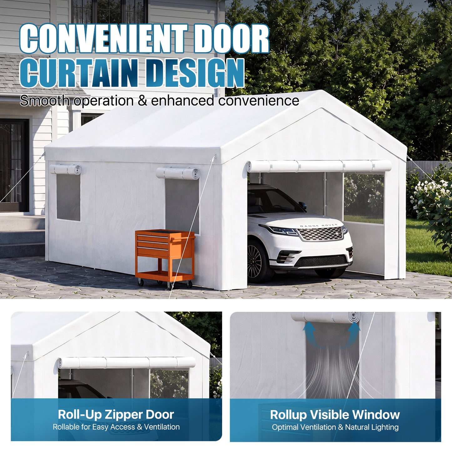 Dateyes 12x20ft Heavy Duty Carport Canopy, Portable Garage Car Canopy with Removable Sidewalls, Car Shelter for Cars, Boats, and Tools Storage, White