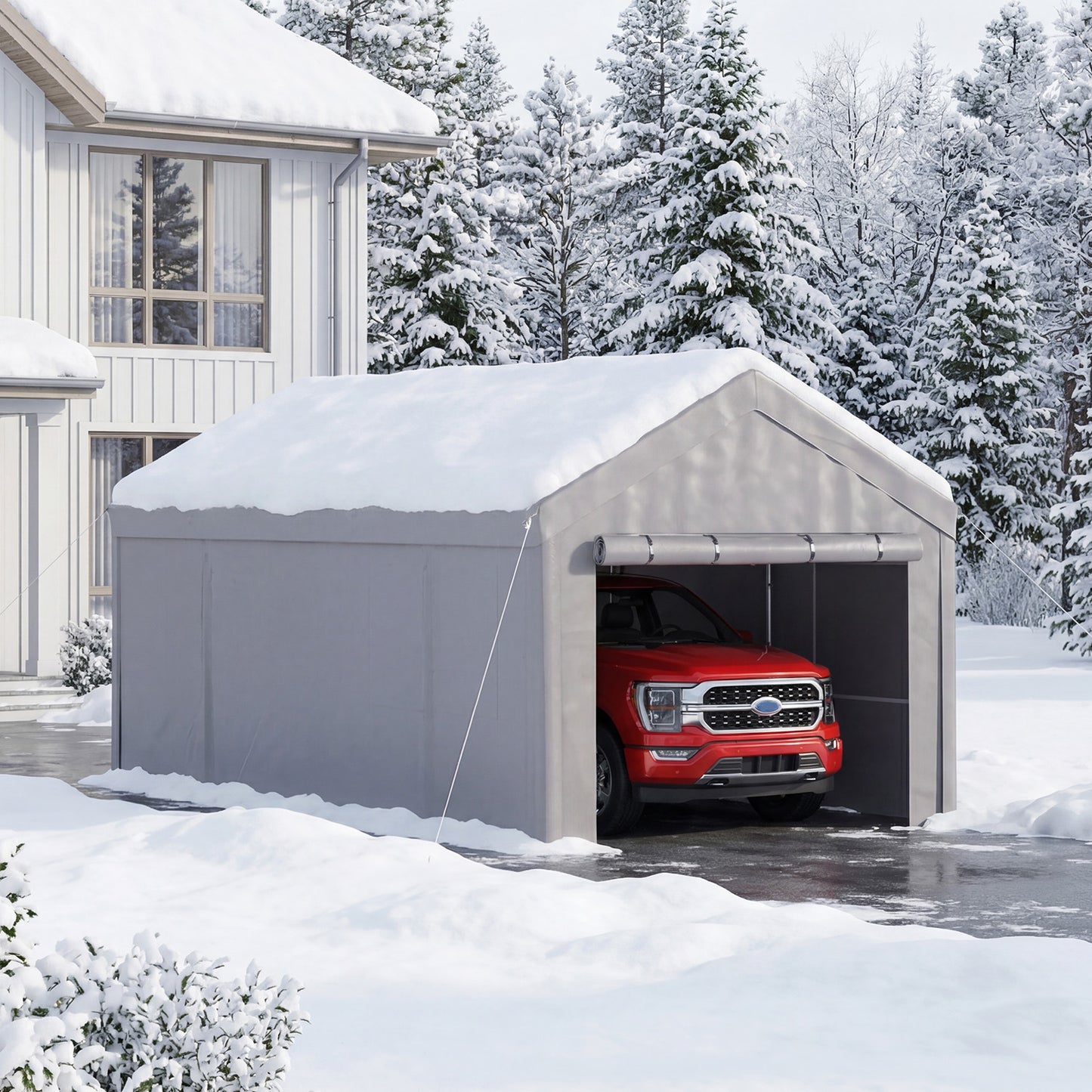 Sunmthink 10x20ft Heavy Duty Carport Canopy, Portable Outdoor Garage with Removable Sidewalls & Roll-Up Doors, All-Weather Car Shelter for Cars, Boats, Trucks and Tools Storage, Gray