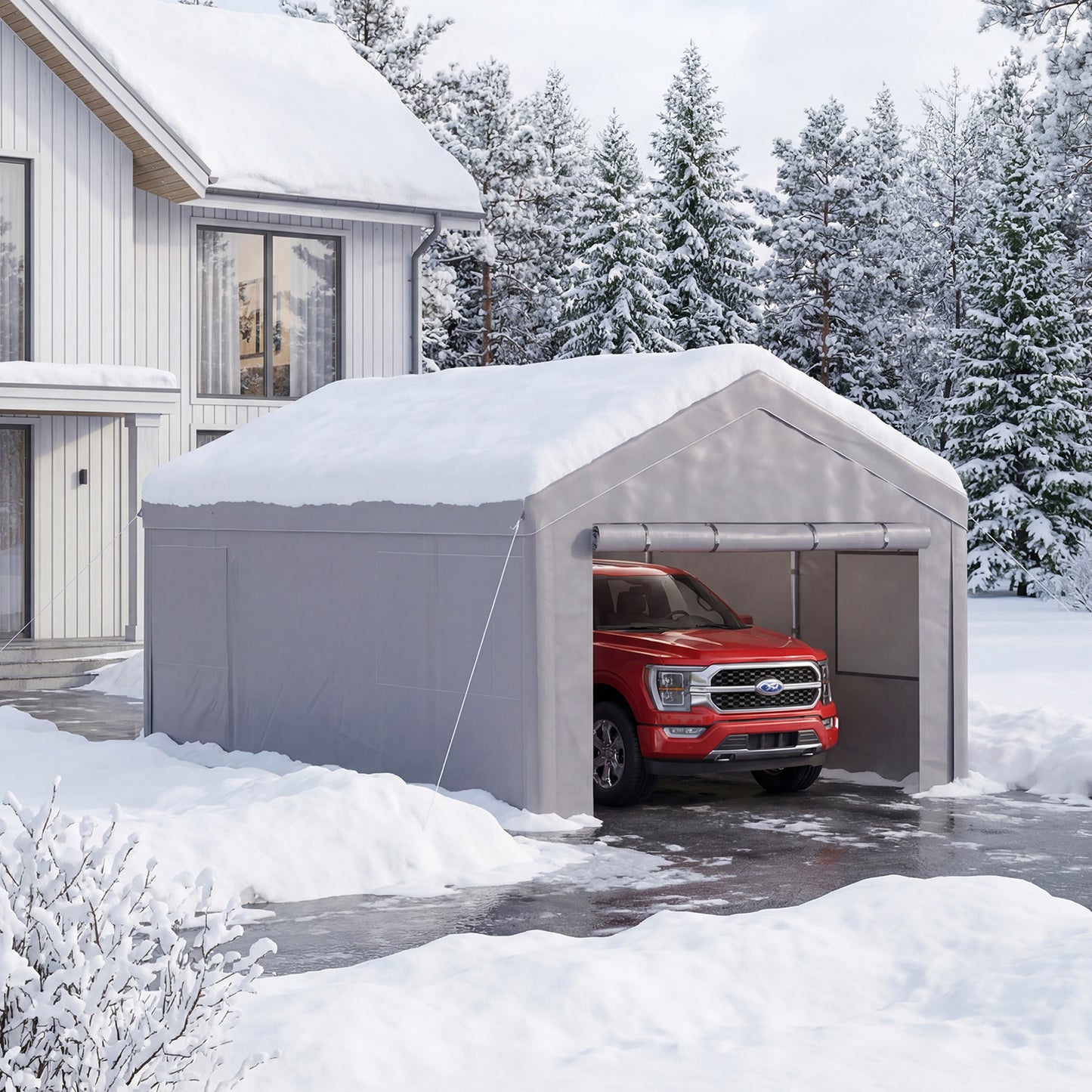 Sunmthink 12x20ft Heavy Duty Carport Canopy, Portable Outdoor Garage with Removable Sidewalls & Roll-Up Doors, All-Weather Car Shelter for Cars, Boats, Trucks and Tools Storage, Gray