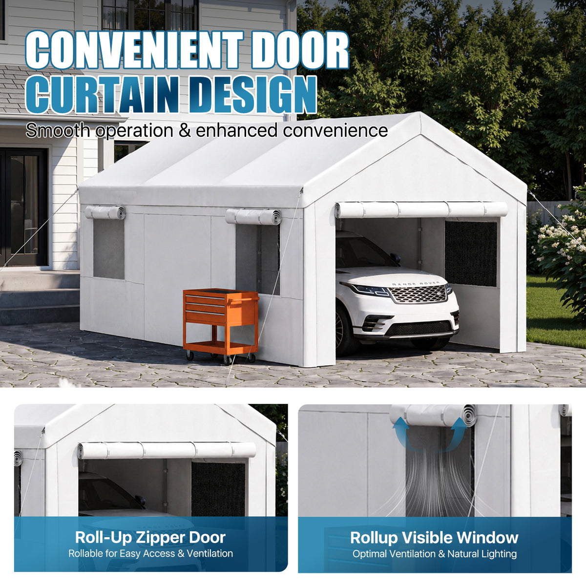 Dateyes 10x20ft Heavy Duty Carport Canopy, Portable Garage Car Canopy with Removable Sidewalls, Car Shelter for Cars, Boats, and Tools Storage, White