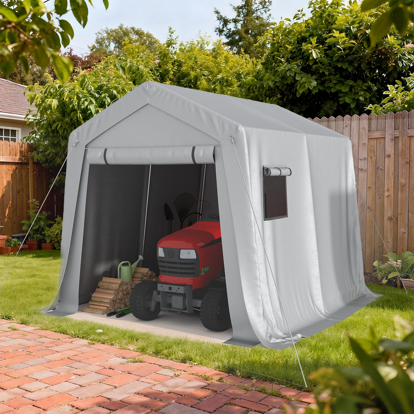 Clouddwell 10x10 FT Outdoor Carport Shed Tent with Roll-Up Mesh Windows & Reinforced Frame, Portable Storage Shed for Patio Furniture & Equipment Storage, Gray