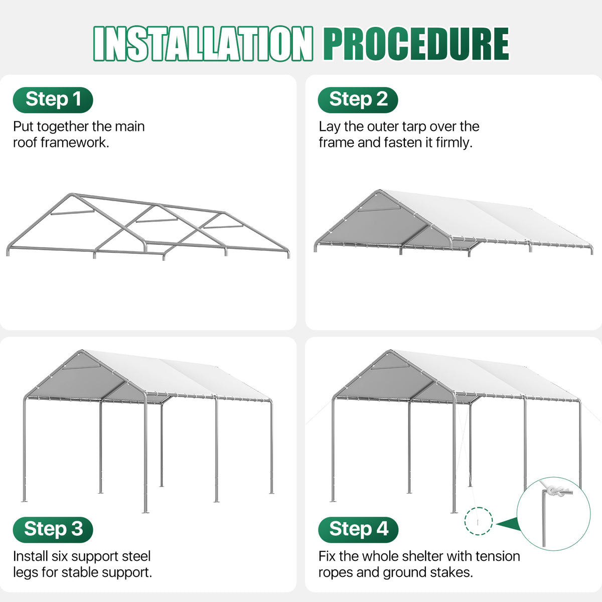 Dateyes 10x15 FT Carport, Heavy Duty Carport Canopy with Adjustable Height, Outdoor Carport Shelter with Reinforced Frame, Portable Garage for Cars, Boats and Trucks, White