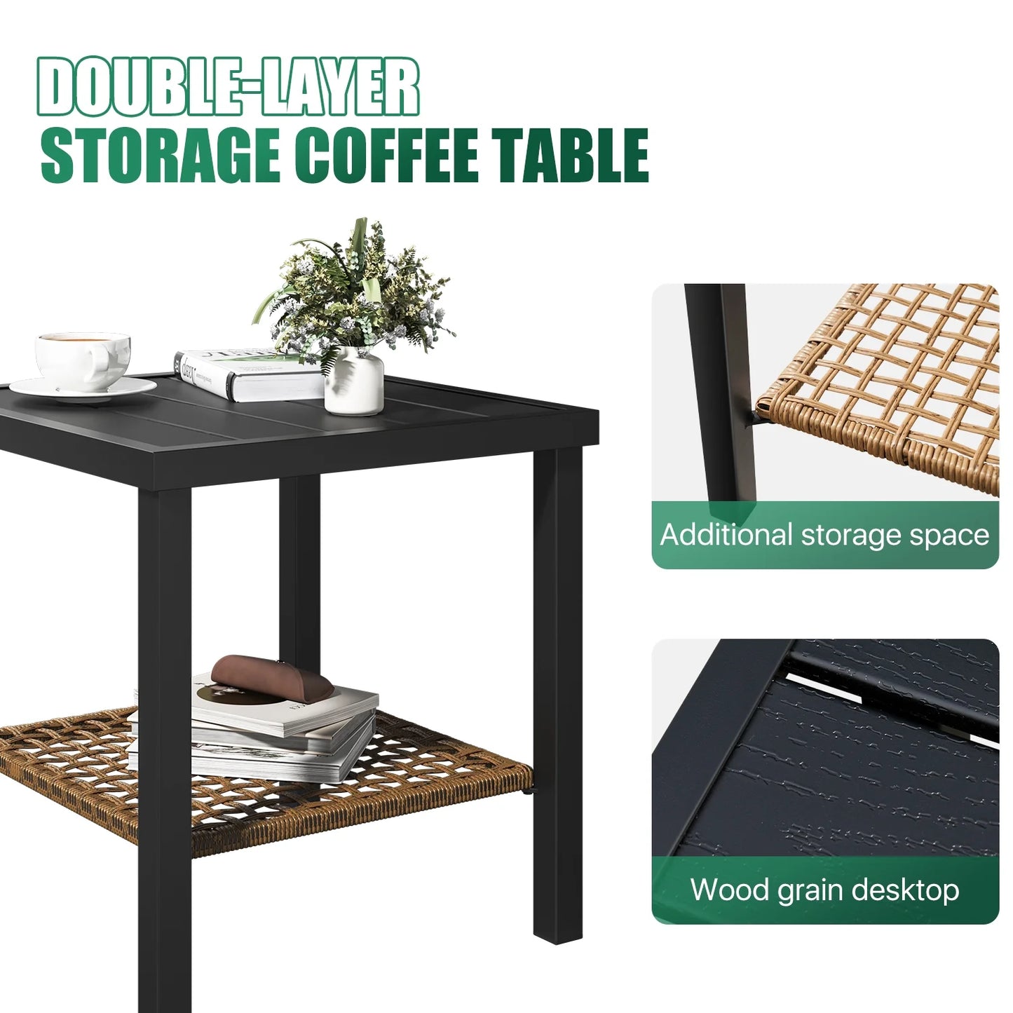 Clouddwell 3-Piece Patio Furniture Set,Steel Rocking Chair with Comfortable Cushions and Coffee Table.for Garden,Yard off-White