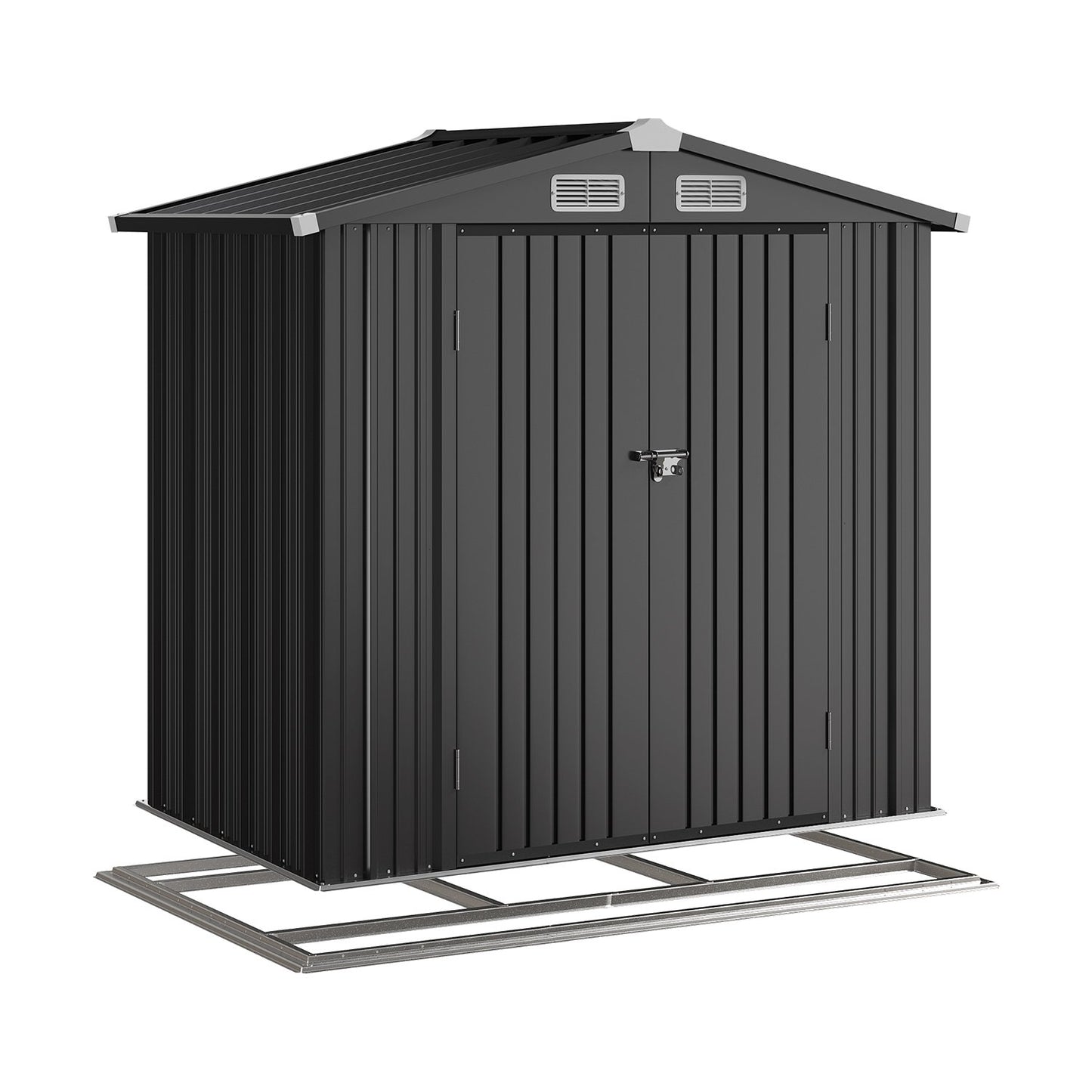 Clouddwell 6.2x4 ft. Metal Storage Shed with Base, Galvanized Steel Outdoor Garden Shed (Black)
