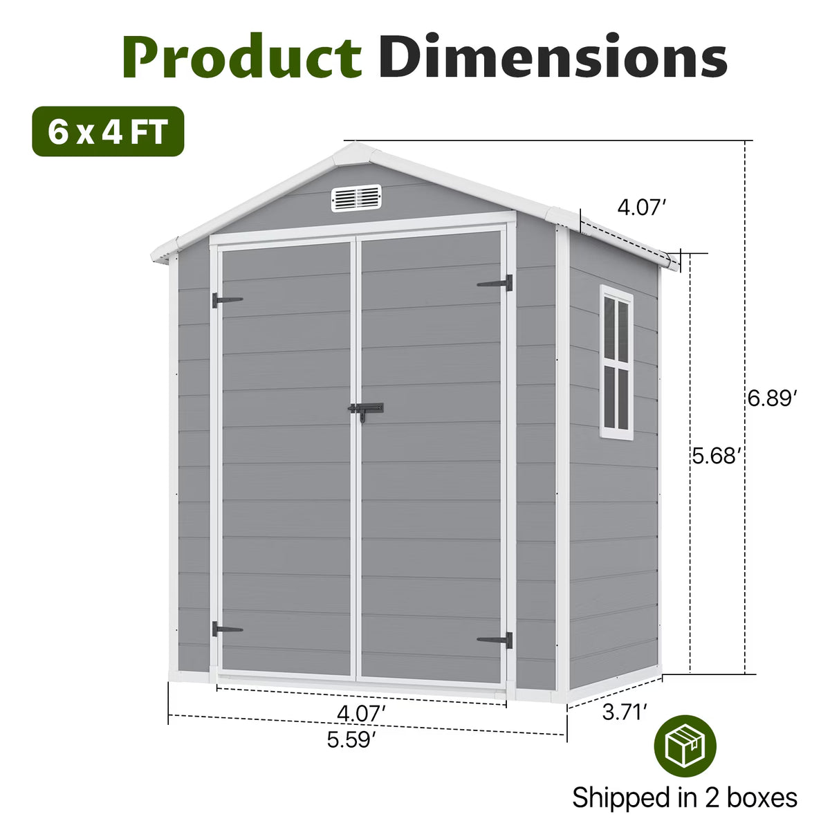 Dateyes 6 x 4 FT Resin Outdoor Storage Shed, Outdoor Sheds with Floor & Window, All-Weather Heavy Duty Plastic Shed for Backyard, Garden, Patio, Gray