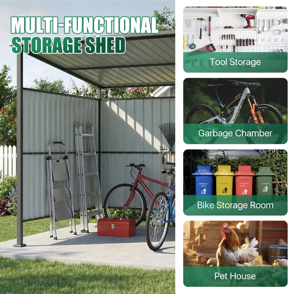 Clouddwell 6' x 6' Shed, Hardtop Grill Gazebo with Shed-Style Storage, Outdoor Metal Pergola, Lean to BBQ Shelter for Patio, Deck