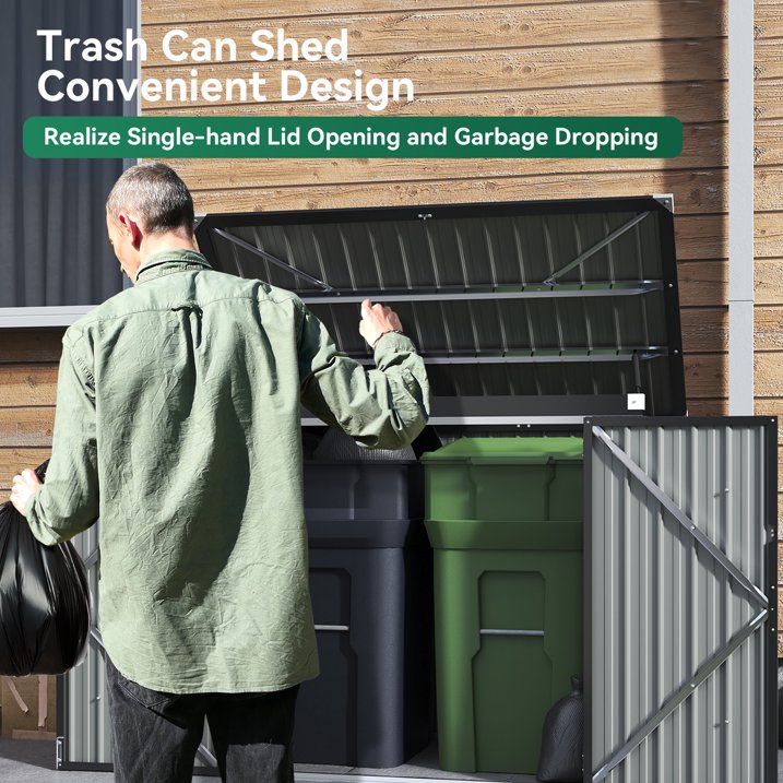 Clouddwell 3 x 6 FT Trash Can Storage 79 Cu Ft, Storage Shed Outdoor Metal Garbage Can Shed with Lockable Doors and Easy Lift Hinges, Black