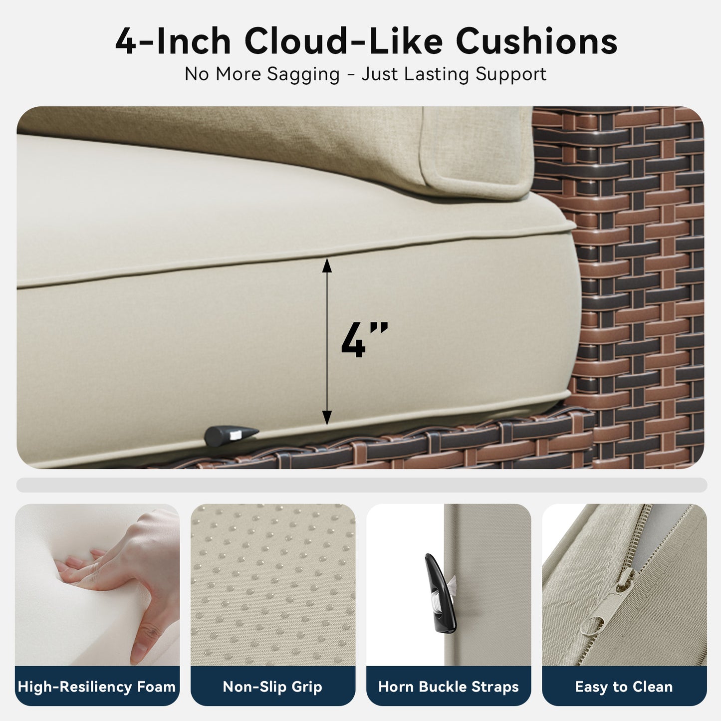 Clouddwell 7 Piece Outdoor Patio Furniture Set, Wicker Rattan Patio Sectional Sofa Set, Beige