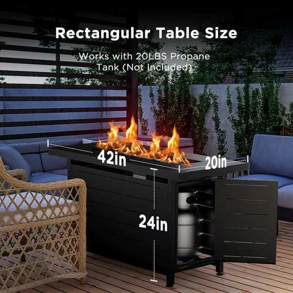 ClouddwellOutdoor 42" 50,000 BTU Propane Gas Fire Pit Table, Ceramic Tabletop and Rattan Weaved Iron Frame, Water-Proof Oxford Cover, Glass Wind Guard