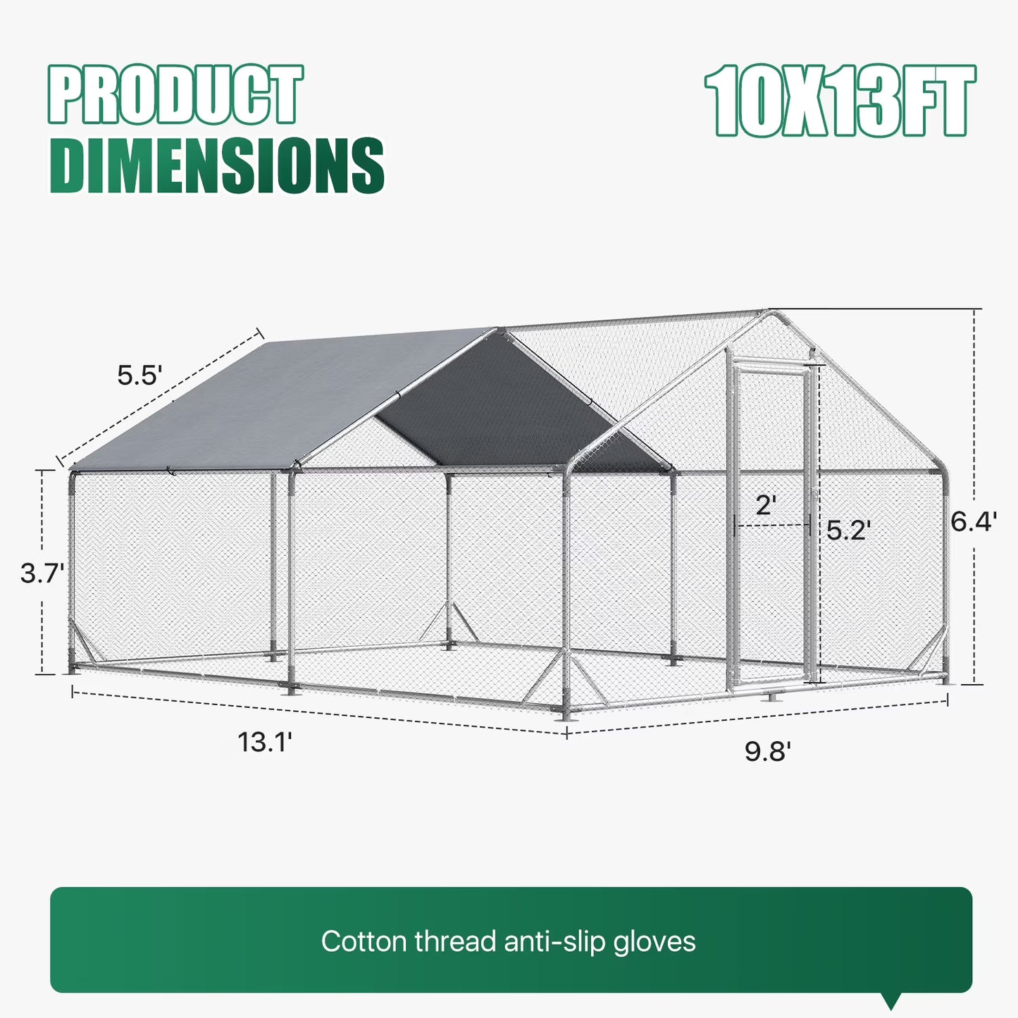 Clouddwell 128 Sq Ft Large Walk-In Chicken Coop with Waterproof Spire Roof - Heavy-Duty Metal Outdoor Poultry Run & Duck House for 10-15 Chickens