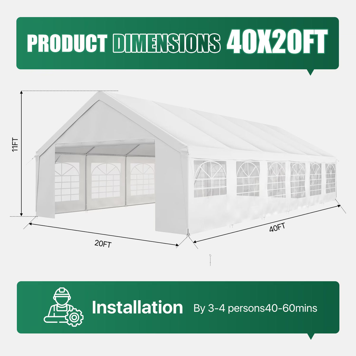 LazySunsets 40*20FT Party Tent,Heavy Duty Outdoor Awning Tent,with Removable Sidewalls, Commercial Wedding Big Tent,Carport, BBQ,UV 50+, Waterproof, White