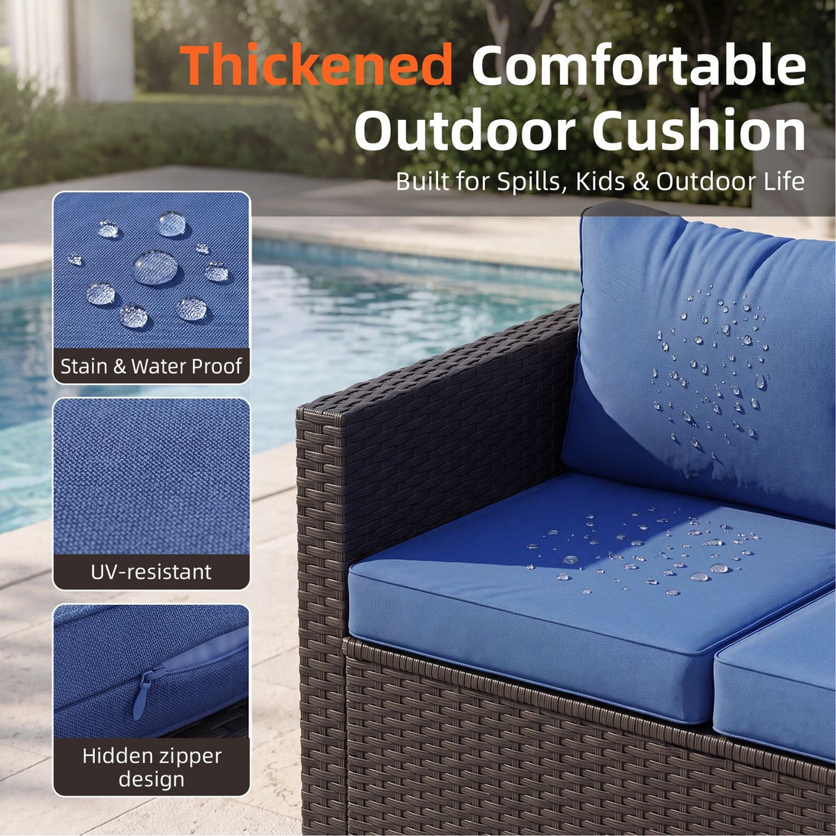 Dateyes 7 Seats Patio Furniture Set, Rattan Wicker Outdoor Conversation Sectional Sofa Set with Storage Coffee Table and Waterproof Cover,Blue