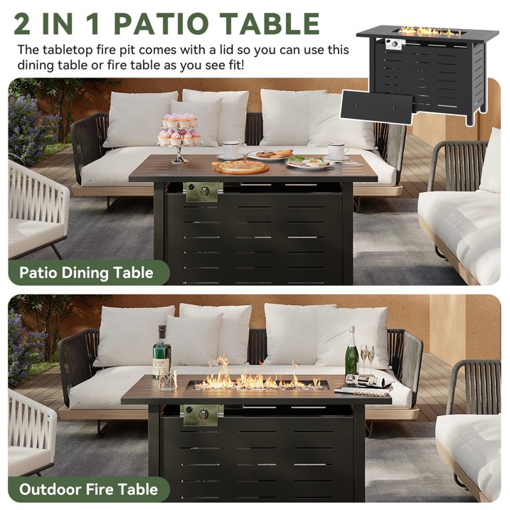 Aoxun 40" Propane Fire Pit Table, 50,000 BTU Auto Ignition Steel Gas Fire Pit with Removable Lid & Waterproof Cover for Patio, Backyard, Black