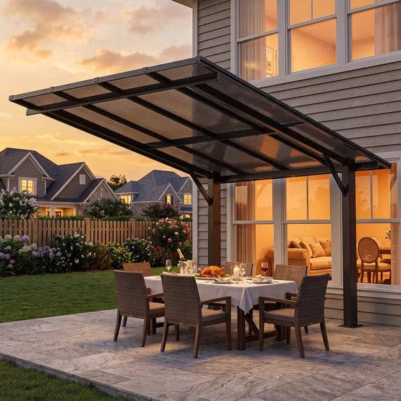 Clouddwell 10' x 8' Gazebo for Patio, Hard Top Lean to Gazebo Pergola Carport, Freestanding Shelter Pergolas and Gazebos Clearance with Patio Roof, Wall-Mounted Heavy Duty Awnings for Patio, Decks
