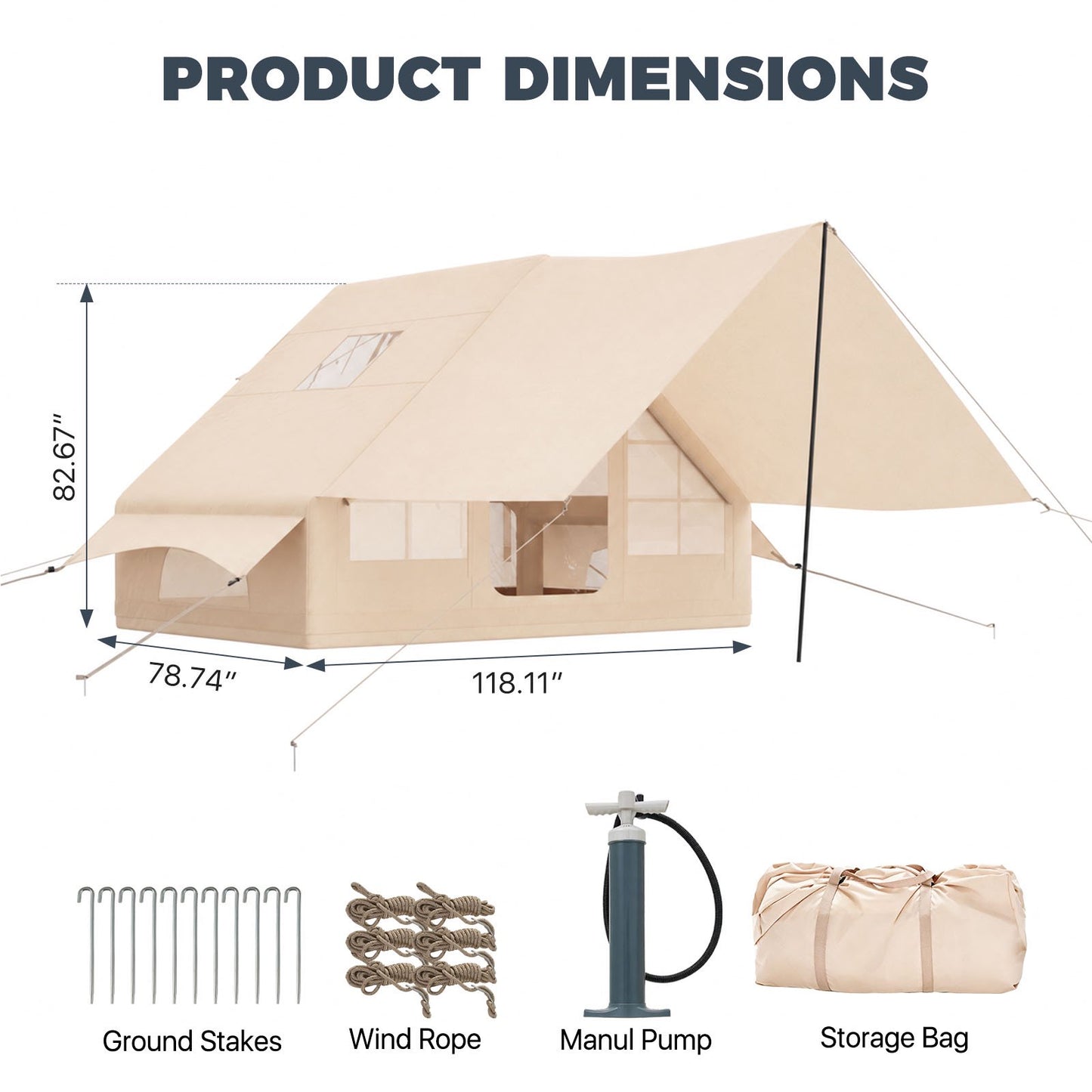 Clouddwell 4-8 Person Inflatable Camping Tent, Blow Up Family Glamping Tent with Skylight & Stove Jack, Waterproof 420D Oxford Air Tent with Hand Pump for Camping, Hiking & All-Season Use