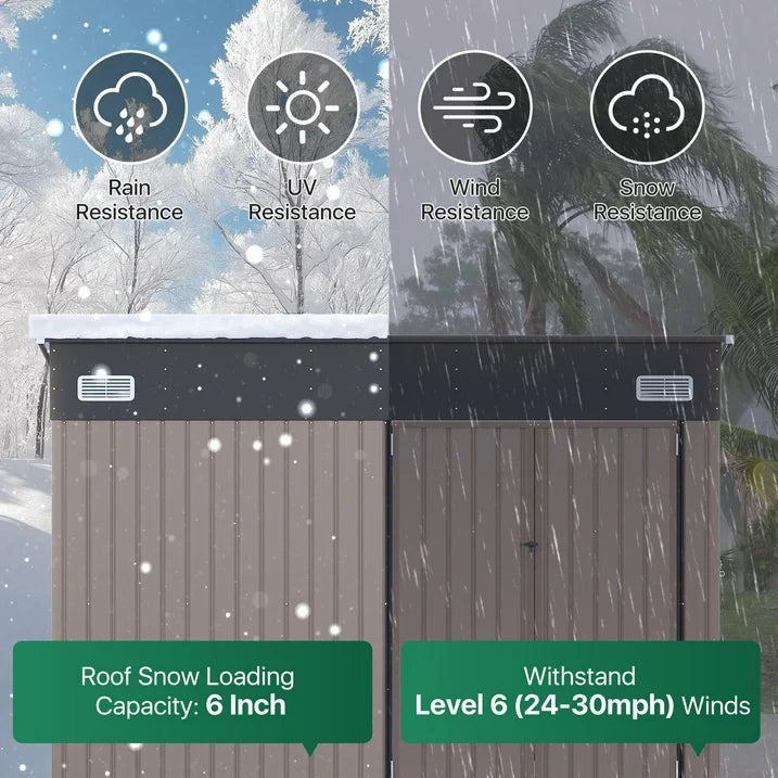 Clouddwell 10ft x 8ft Heavy-Duty Metal Storage Shed with 3 Doors, Lockable Lean-To Design, Weatherproof for Garden & Tools (Brown)