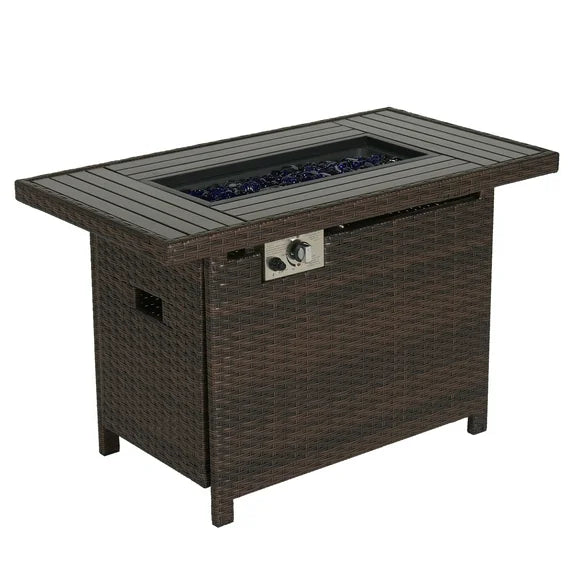 Aoxun Propane Fire Pit Table, 40 in CSA Propane Fire Table Rectangular, 50,000 BTU Auto Ignition Gas Fire Pit for Outside Patio Deck, Brown Wicker