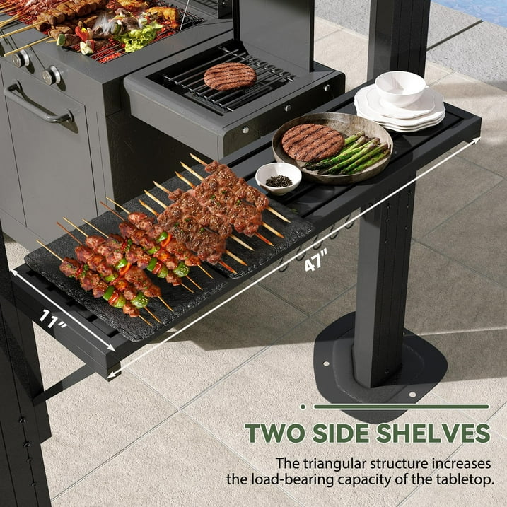 Aoxun Grill Hardtop Gazebo 5 x 8 FT, Outdoor Metal Hard Top Gazebo, Permanent BBQ Gazebo with Galvanized Steel Roof, Aluminum Pavilion with Shelves for Lawn, Garden, Patio, Backyard