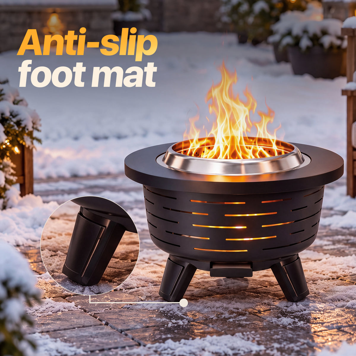 BaPiPro 25" Black Smokeless Fire Pit HR-A, Outdoor Wood Burning Fire Stove with Fire Poker and Rain Cover for Backyard Patio Heating