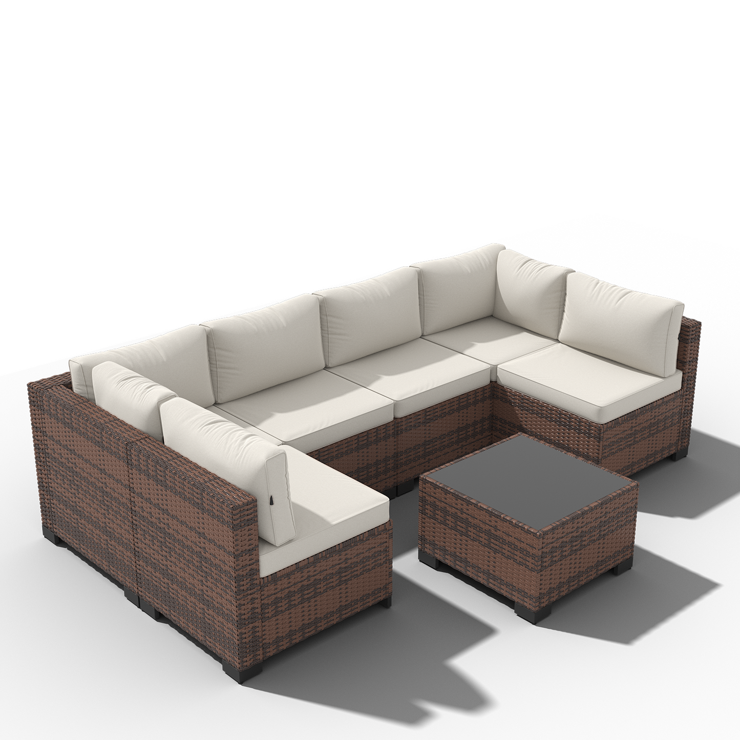 Clouddwell 7 Piece Outdoor Patio Furniture Set, Wicker Rattan Patio Sectional Sofa Sets, Off White