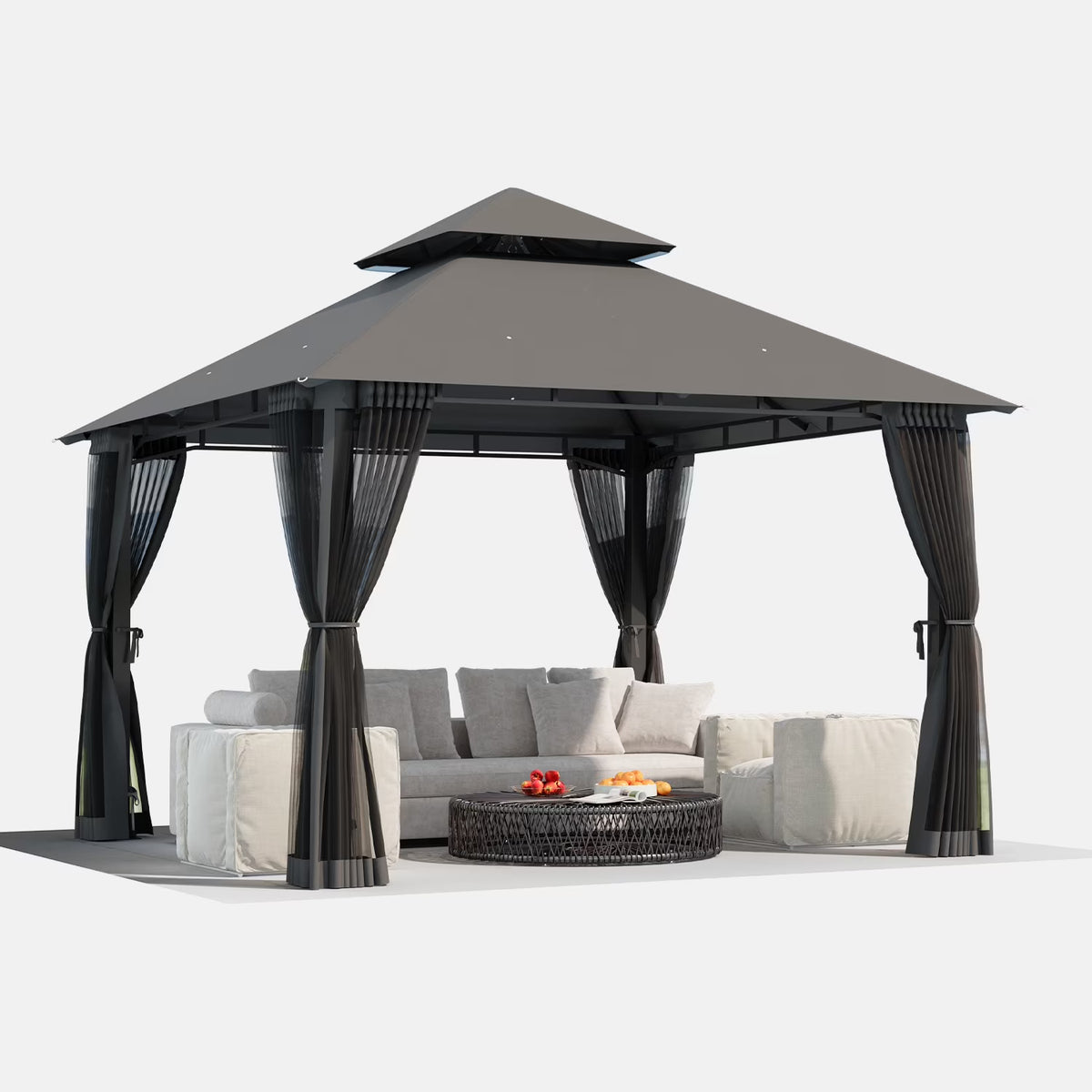 LazySunsets 10'x 10' Patio Gazebo Double Roof Protection All-Weather Outdoor Shelter Features Insect Screens for Backyard, Lawn, (Gray)
