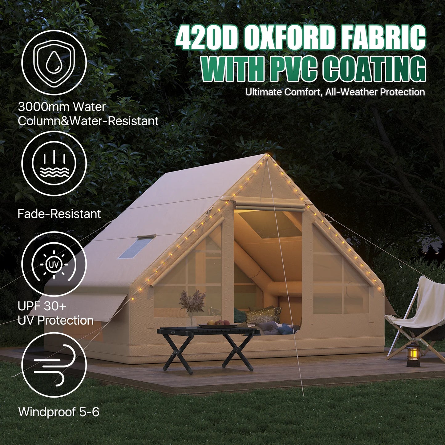 Clouddwell 4-8 Person Inflatable Tents for Camping, Instant Setup Family Size Tent with Pump, Waterproof Inflatable Camp Tent with UV Protection, Easy Setup Glamping Inflatable House