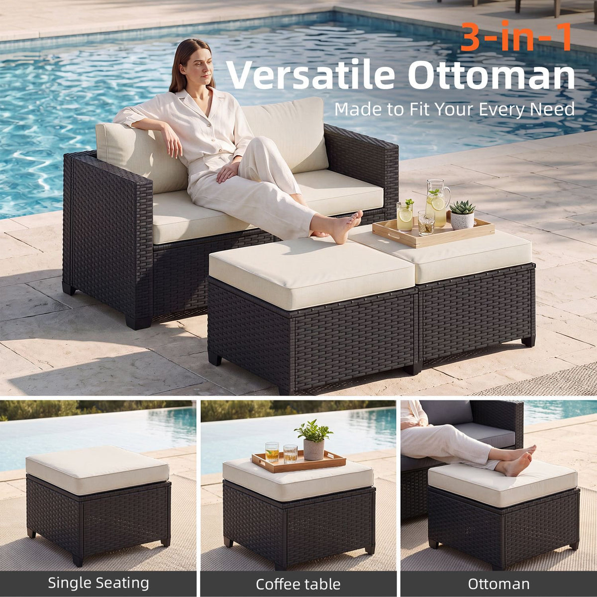 Dateyes 7 Seats Patio Furniture Set, Rattan Wicker Outdoor Conversation Sectional Sofa Set with Storage Coffee Table and Waterproof Cover,Beige