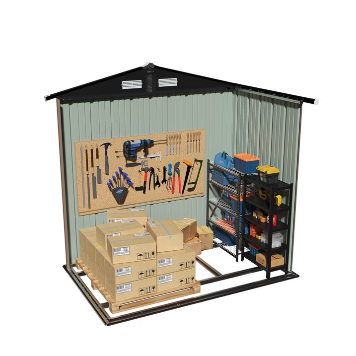 Sunmthink 6 x 4 ft Outdoor Storage Shed with Vents and Double door, Brown, with Base