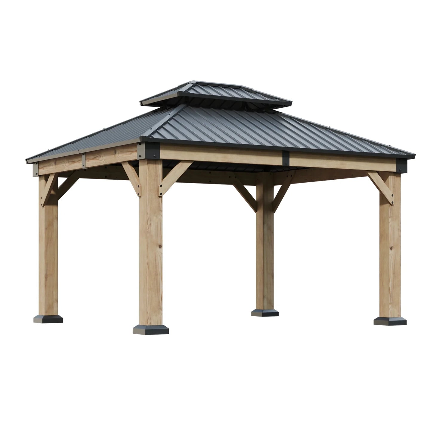 Clouddwell 12*10FT Upgraded Cedar Gazebo,Cedar Hard Roof Gazebo,with Double-Layer Galvanized Steel Roof,Suitable for Backyard,Desk,and Lawn.