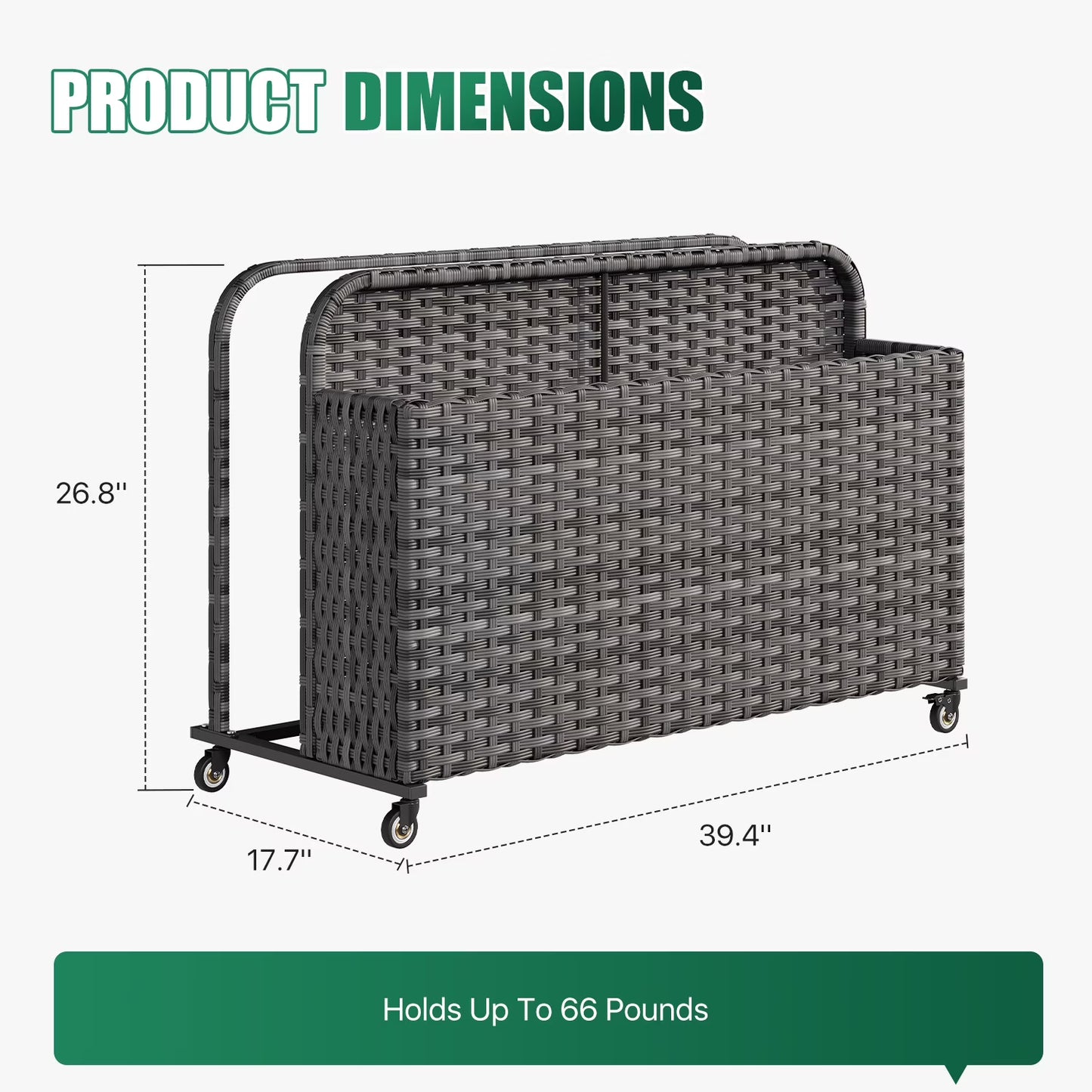 Clouddwell 2-Layer Outdoor PE Wicker Rattan Patio & Poolside Storage Basket with Rolling Wheels, Gray