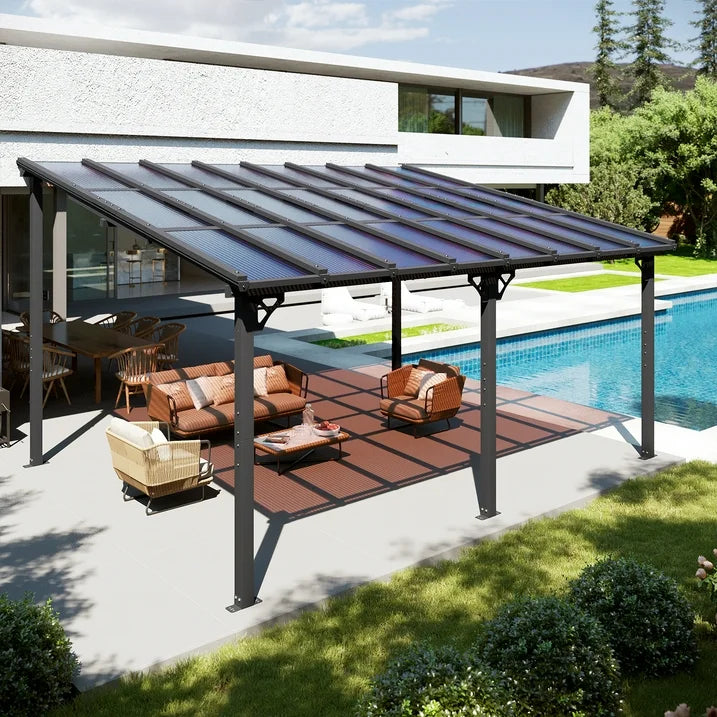 Sumnthink 12'x16' Hardtop Gazebo, Gazebo Pergola with Sloped Roof, Large Wall-Mounted Heavy Duty Awnings, for Patio, Deck and Backyard