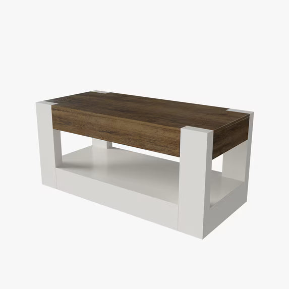 Sonergra Farmhouse Coffee Table with 2 Side Drawers, 47 Inch Rustic Wooden Rectangular Cocktail Table, Multifunctional TV Stand for Living Room,White