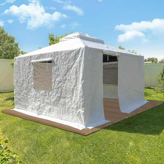 Clouddwell 10' x 12' Universal Winter Gazebo Cover for Hardtop Gazebos,Outdoor Waterproof Enclosed Cover with Sidewalls and Mesh Windows