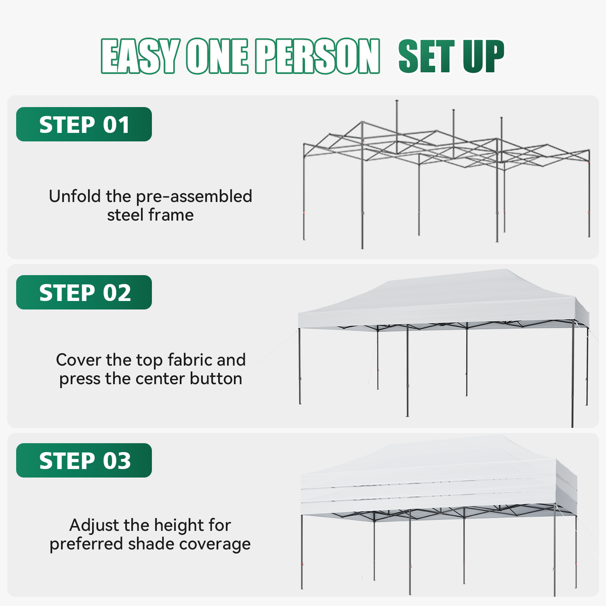 Dateyes 10x20FT Pop Up Canopy, Outdoor Canopy Tent with Carry Bag, Easy Setup Portable Instant Canopy with 4 Sandbags and 12 Stakes for Outdoor Events, Commercial, Beach, Backyard, Lawn, White