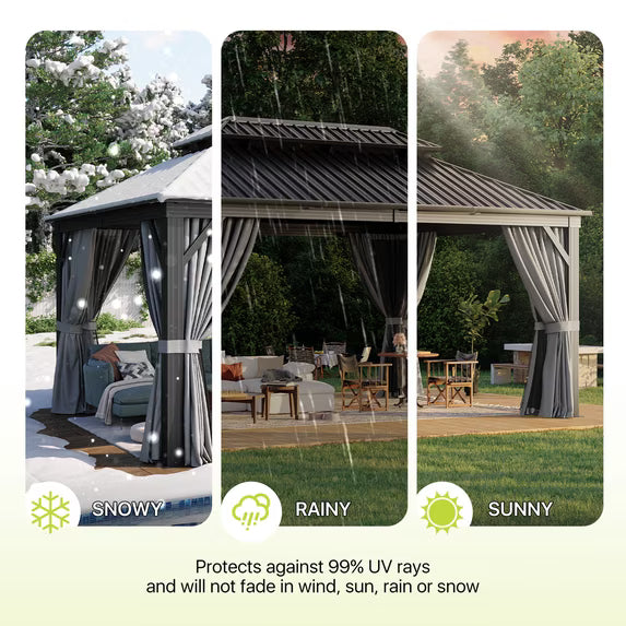 Dateyes 12x16 FT Outdoor Hardtop Gazebo, Aluminum Frame Gazebo with Removable Mesh Walls and Curtains for Patio, Lawns, Gray