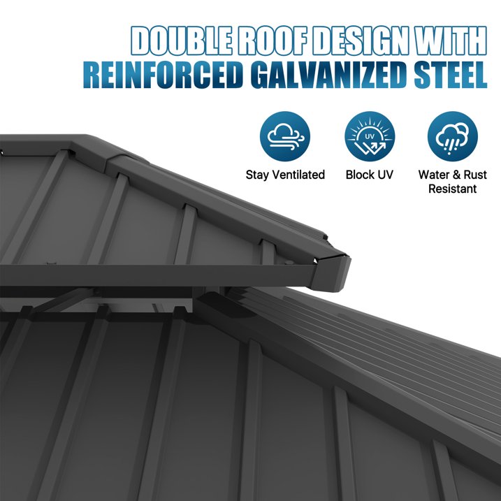 Sunmthink 10'x10' Outdoor Hardtop Gazebo, Cedar Wood Pavilion with Galvanized Steel Double Roof, for Patio, Garden, Deck